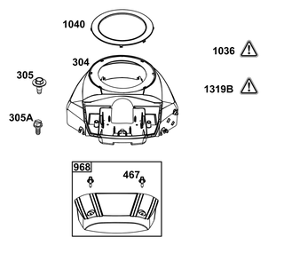Blower Housing Group Diagram and Parts List for 44S977-0031-B5 400000 - 699999 Briggs and Stratton Engine